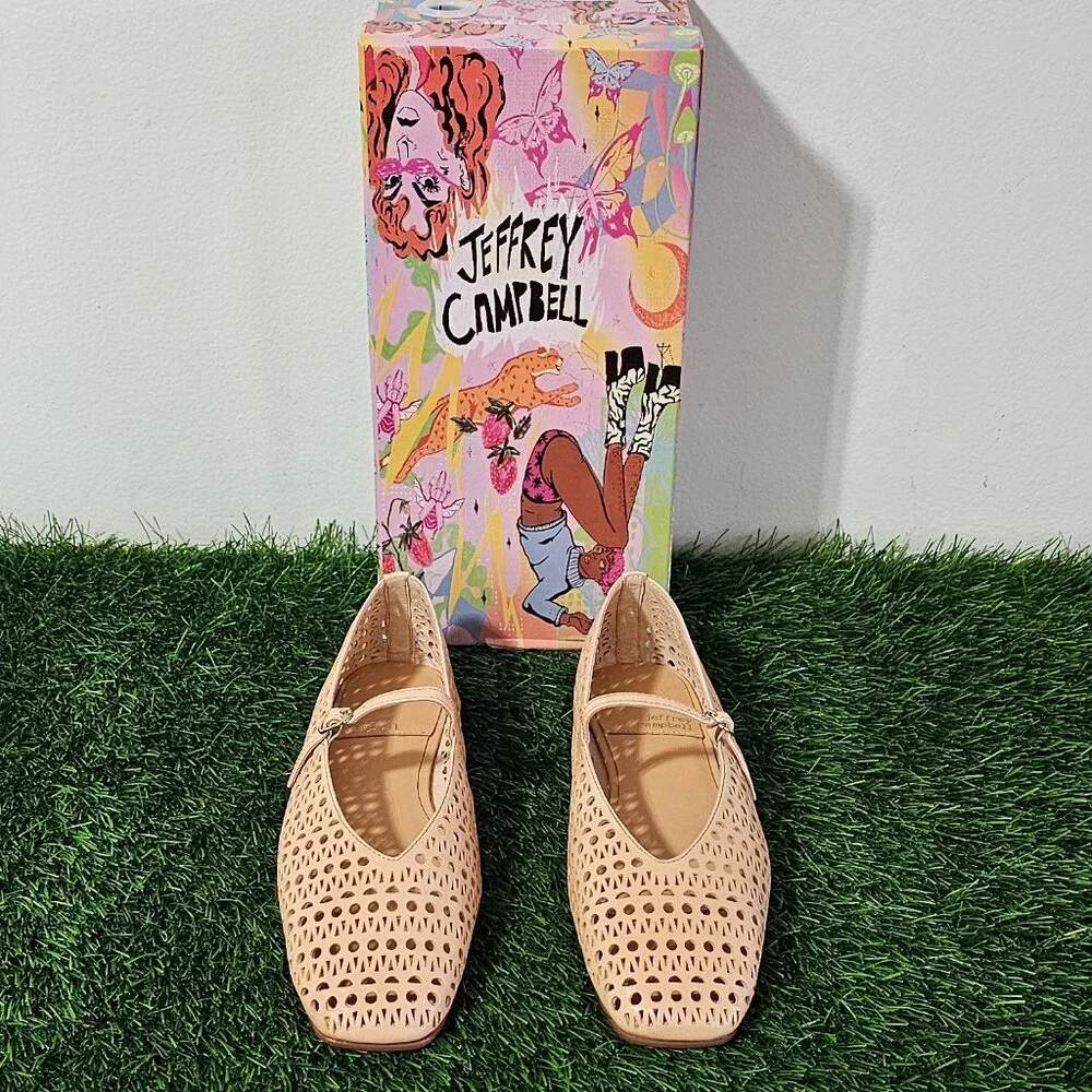 Jeffrey Campbell KHLOE Perforated Square Toe Flat - Beige - Women's Size 8